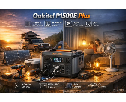 Зарядна станція OUKITEL P1500E Plus 1536Wh (1800W, LiFePO4, UPS)