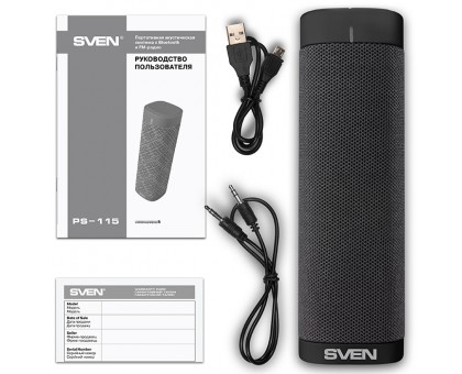 Колонка SVEN PS-115 Black (10 Вт, TWS, Bluetooth, FM, USB, microSD, 1800мА*ч)