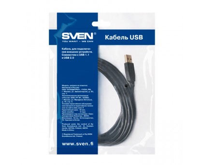 Кабель SVEN USB 2.0 PRO Am-Bm (интерфейсный) 3.0m позол. 2 феррита