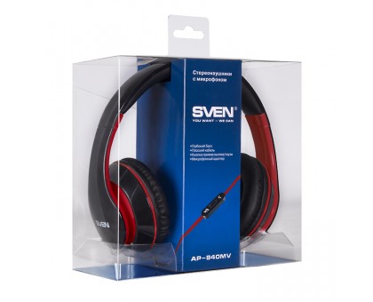 Навушники SVEN AP-940MV з мікрофоном чорно-червоні 4pin + PC