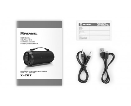 Колонка REAL-EL X-707 Black (8Вт, Bluetooth, USB, AUX, microSD,1500мА*час)