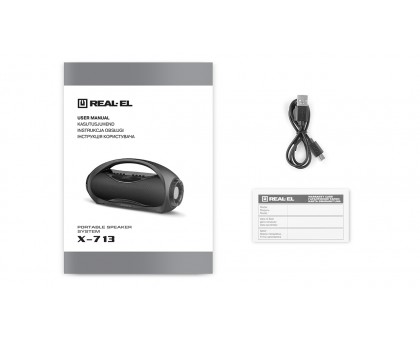 Колонка REAL-EL X-713 Black (12Вт,Bluetooth, FM, USB,microSD,AUX,1800mA)