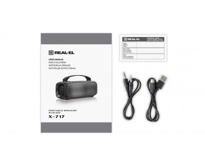 Колонка REAL-EL X-717 Black (8Вт, Bluetooth, USB, AUX, RGB, TWS, Type C, 1500мА*год)