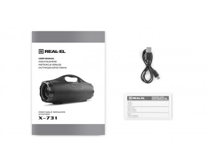 Колонка REAL-EL X-731 Black (18Вт,Bluetooth, FM, USB,microSD,AUX,3600mA*)