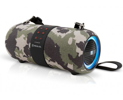 Колонка REAL-EL X-733 camo (24Вт, Bluetooth, USB, AUX, 3600мА*час)