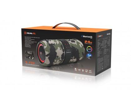 Колонка REAL-EL X-733 camo (24Вт, Bluetooth, USB, AUX, 3600мА*час)