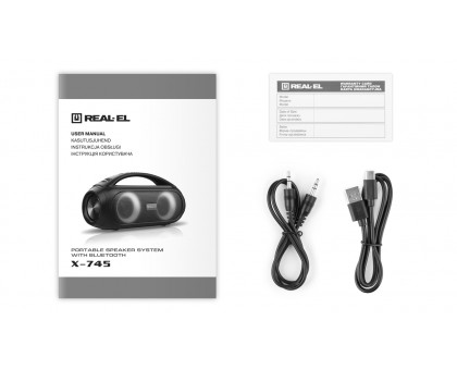 Колонка REAL-EL X-745 Black (40Вт, Bluetooth, USB, AUX, 3000мА*год)