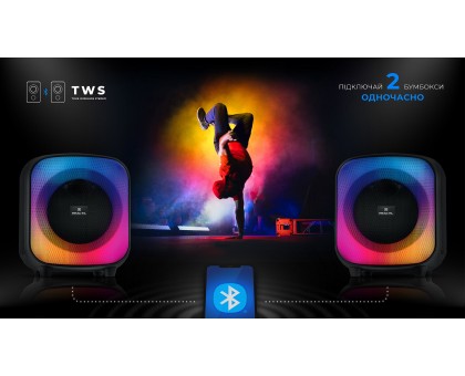 Колонка REAL-EL X-760 Black (65Вт, Bluetooth, USB, microSD, AUX, Mic, RGB, TWS, 4000мА*ч) Колонка REAL-EL X-760 Black (65Вт, Bluetooth, USB, microSD, AUX, Mic, RGB, TWS, 4000мА*ч)
