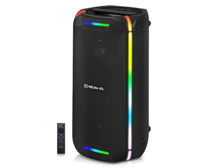 Колонка REAL-EL X-775 Black (80Вт, Bluetooth, USB, AUX, Mic караоке, RGB, TWS, 4500мА*год)