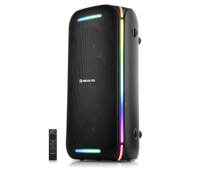 Колонка REAL-EL X-775 Black (80Вт, Bluetooth, USB, AUX, Mic караоке, RGB, TWS, 4500мА*год)
