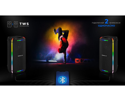 Колонка REAL-EL X-775 Black (80Вт, Bluetooth, USB, AUX, Mic караоке, RGB, TWS, 4500мА*год)