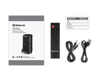 Колонка REAL-EL X-775 Black (80Вт, Bluetooth, USB, AUX, Mic караоке, RGB, TWS, 4500мА*год)