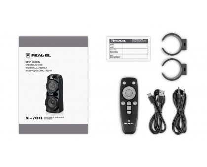 Колонка REAL-EL X-780 Black (80Вт, bluetooth, подсветка, TWS, USB, Micro SD, пульт ДУ) Колонка REAL-EL X-780 Black (80Вт, bluetooth, подсветка, TWS, USB, Micro SD, пульт ДУ)