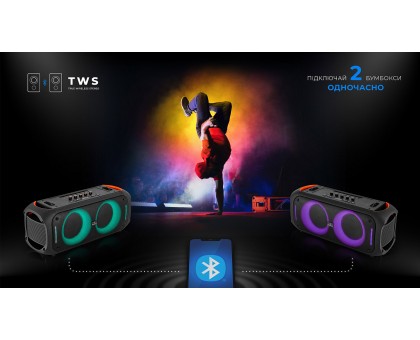 Колонка REAL-EL X-795 Black (70Вт, Bluetooth, AUX, USB, RGB, TWS, 2Mic караоке, 7000мА*ч) Колонка REAL-EL X-795 Black (70Вт, Bluetooth, AUX, USB, RGB, TWS, 2Mic караоке, 7000мА*ч)