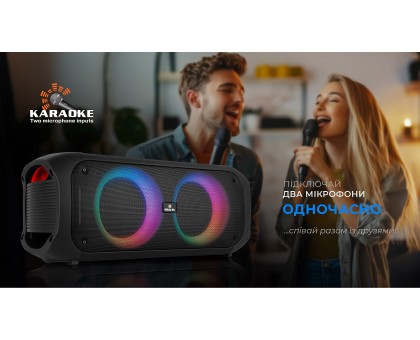 Колонка REAL-EL X-795 Black (70Вт, Bluetooth, AUX, USB, RGB, TWS, 2Mic караоке, 7000мА*ч) Колонка REAL-EL X-795 Black (70Вт, Bluetooth, AUX, USB, RGB, TWS, 2Mic караоке, 7000мА*ч)
