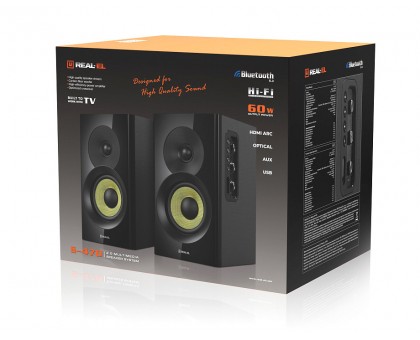 Колонки 2.0 REAL-EL S-470 black (60 Вт, Bluetooth / USB / Optical / Aux (Line-in) / HDMI) Колонки 2.0 REAL-EL S-470 black (60 Вт, Bluetooth / USB / Optical / Aux (Line-in) / HDMI)