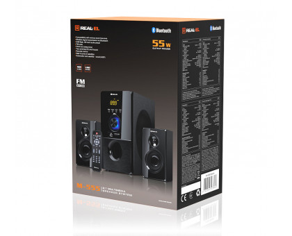 Колонки 2.1 REAL-EL M-555 (55Вт, Bluetooth, USB, SD, FM, ДУ)