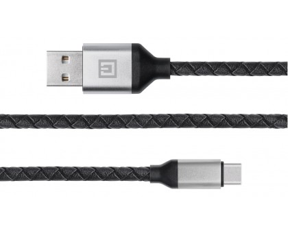 Кабель REAL-EL Premium USB A - Type C Leather 1m чорний-срібло