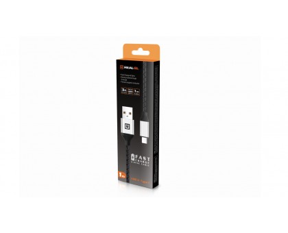 Кабель REAL-EL Premium USB A - Type C Leather 1m черный-серебро