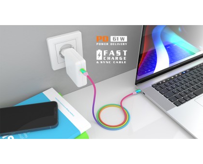 Кабель REAL-EL Premium USB Type C - Type C Rainbow 1m