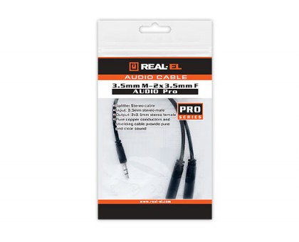 Кабель REAL-EL Audio Pro 3.5mm M - 2x3.5mm F 0.2m черный