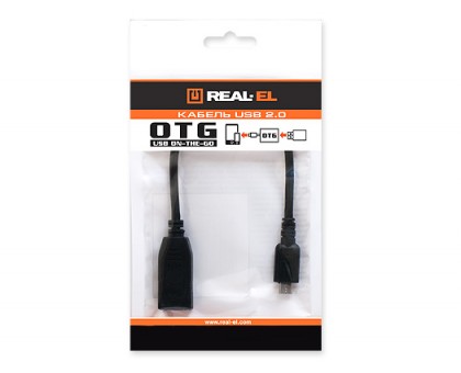 Кабель REAL-EL USB2.0 OTG 0.1m чорний