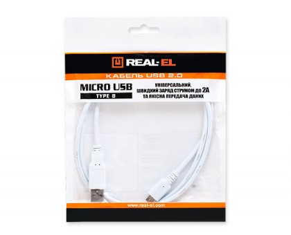 Кабель REAL-EL USB2.0 microUSB type B 1m белый