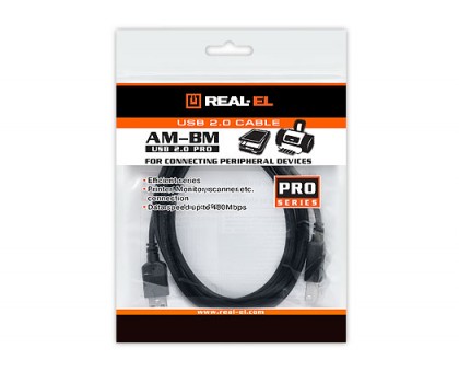 Кабель REAL-EL USB 2.0 Pro AM-BM (інтерфейсний) 2m чорний
