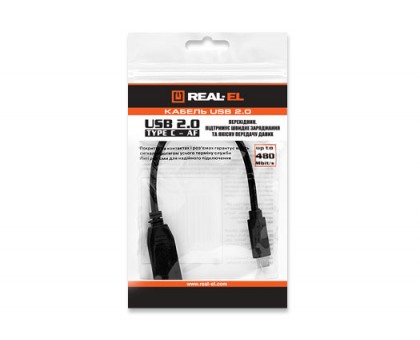 Кабель REAL-EL USB2.0  Type C-AF 0.1m черный