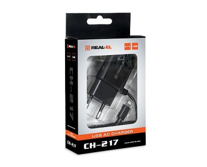 Зарядное устройство REAL-EL CH-217 USB (Lightning  кабель + USB)