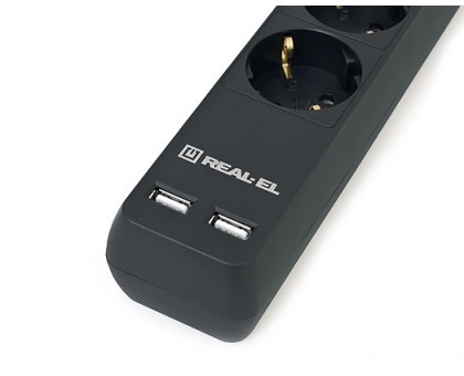 Фильтр-удлинитель REAL-EL RS-6 PROTECT USB 1.8m черный