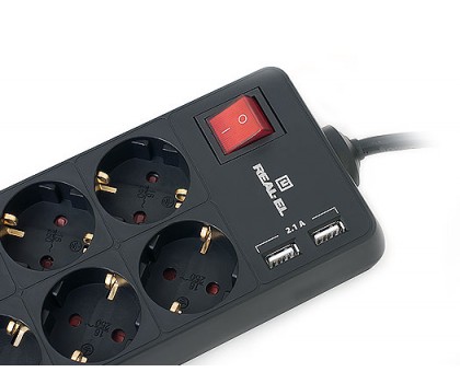 Фильтр-удлинитель REAL-EL RS-8 PROTECT USB 1.8m черный