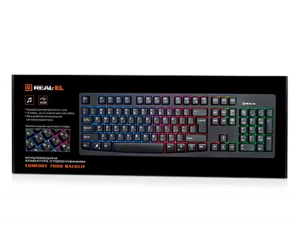 Клавиатура REAL-EL Comfort 7000 Backlit USB игровая с подсветкой
