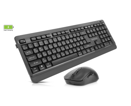Комплект клавіатура+мишка REAL-EL KIT-555W, black бездротовий на акумуляторах Type-C, чорний 