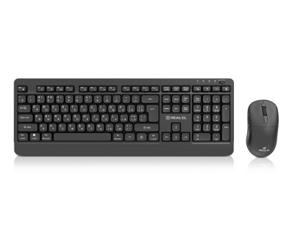 Комплект клавіатура+мишка REAL-EL KIT-555W, black бездротовий на акумуляторах Type-C, чорний 