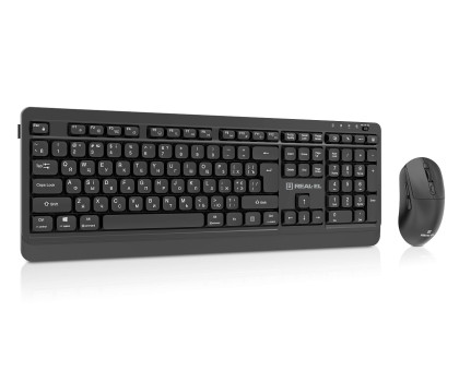 Комплект клавіатура+мишка REAL-EL KIT-555W, black бездротовий на акумуляторах Type-C, чорний 