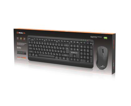 Комплект клавіатура+мишка REAL-EL KIT-555W, black бездротовий на акумуляторах Type-C, чорний 