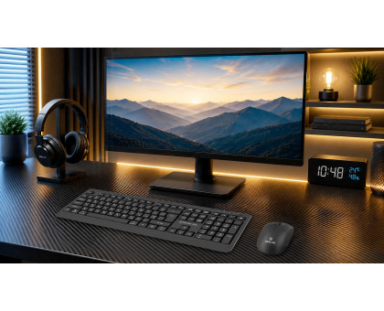 Комплект клавіатура+мишка REAL-EL KIT-555W, black бездротовий на акумуляторах Type-C, чорний 