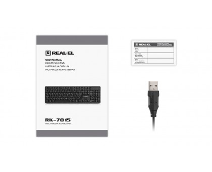 Клавиатура REAL-EL RK-7015 мультимедийная USB черная с белой подсветкой Клавиатура REAL-EL RK-7015 мультимедийная USB черная с белой подсветкой