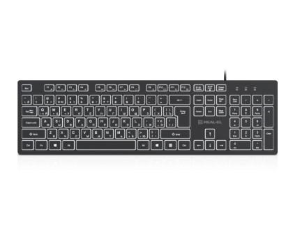 Клавіатура REAL-EL RK-7050 Black з підсвічуванням, низькопрофільна, USB, чорна