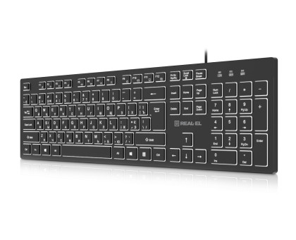 Клавіатура REAL-EL RK-7050 Black з підсвічуванням, низькопрофільна, USB, чорна
