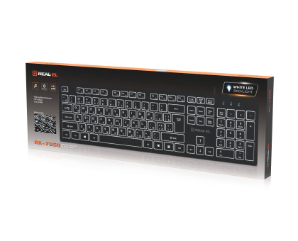 Клавіатура REAL-EL RK-7050 Black з підсвічуванням, низькопрофільна, USB, чорна