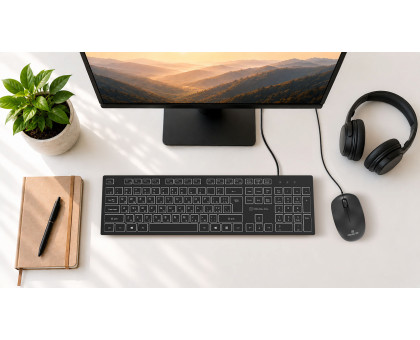 Клавіатура REAL-EL RK-7050 Black з підсвічуванням, низькопрофільна, USB, чорна
