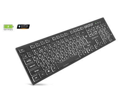 Клавіатура REAL-EL RK-725W бездротова з білим підсвічуванням 2.4ГГц + Bluetooth, Li-Ion 2000 мА·год, Type-C, чорна