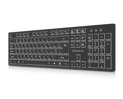 Клавіатура REAL-EL RK-725W бездротова з білим підсвічуванням 2.4ГГц + Bluetooth, Li-Ion 2000 мА·год, Type-C, чорна