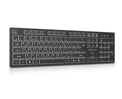 Клавіатура REAL-EL RK-725W бездротова з білим підсвічуванням 2.4ГГц + Bluetooth, Li-Ion 2000 мА·год, Type-C, чорна