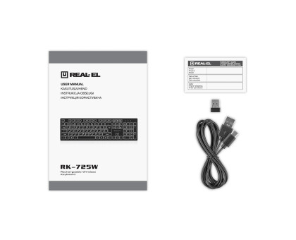 Клавіатура REAL-EL RK-725W бездротова з білим підсвічуванням 2.4ГГц + Bluetooth, Li-Ion 2000 мА·год, Type-C, чорна