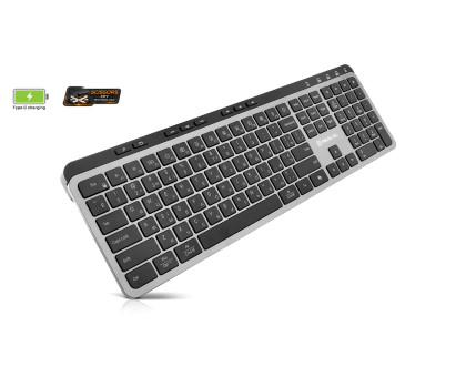 Клавіатура REAL-EL RK-737W бездротова мультимедійна, 2.4ГГц + Bluetooth, Li-Ion, Type-C, Scissors Key, чорно-сіра