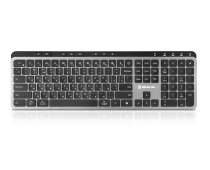 Клавіатура REAL-EL RK-737W бездротова мультимедійна, 2.4ГГц + Bluetooth, Li-Ion, Type-C, Scissors Key, чорно-сіра
