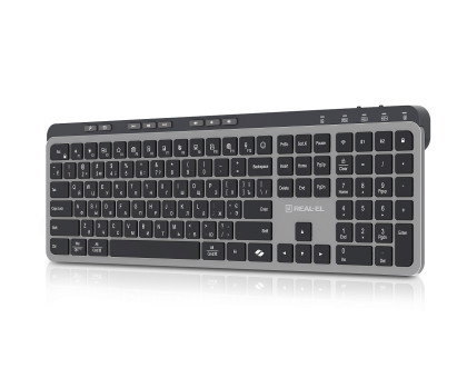 Клавіатура REAL-EL RK-737W бездротова мультимедійна, 2.4ГГц + Bluetooth, Li-Ion, Type-C, Scissors Key, чорно-сіра